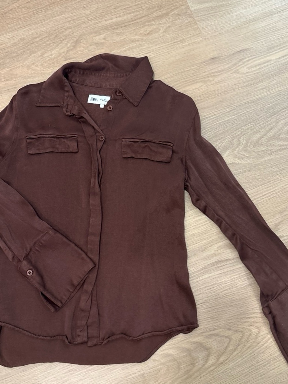 Zara Brown Button-Down Long Sleeve Shirt